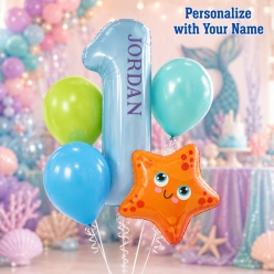 One-Der The Sea Age 1 PERSONALIZED Balloon Bouquet